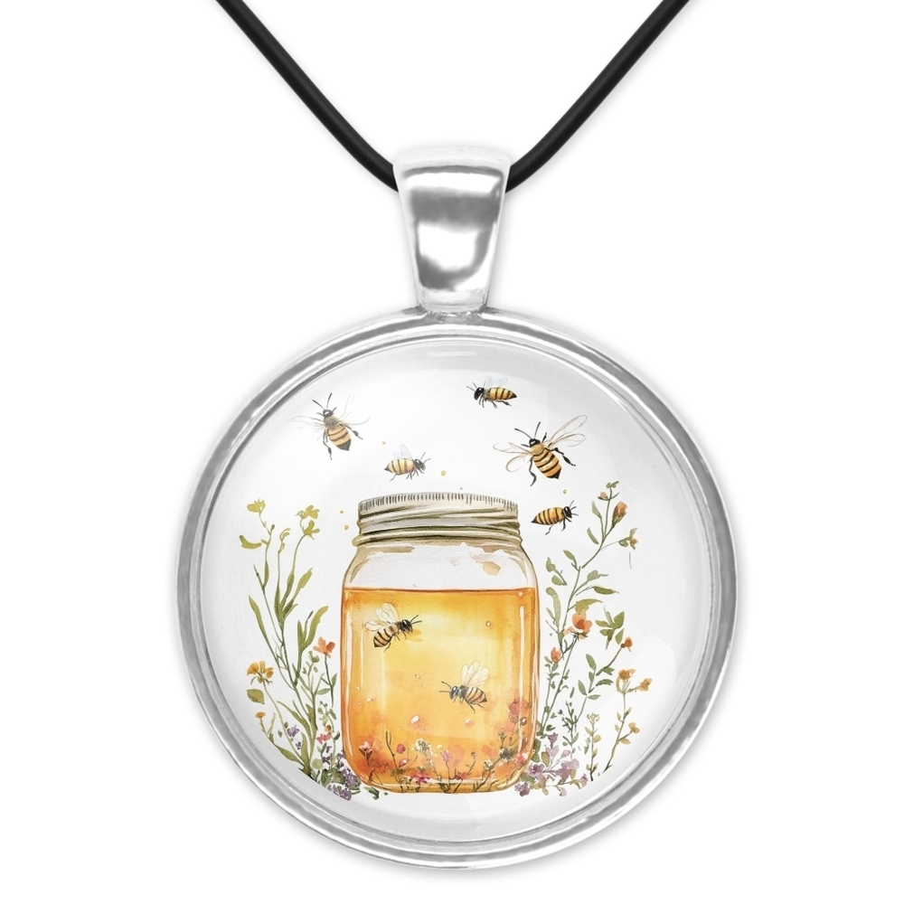 Bee and Honey Jar Pendant Necklace 1 Inch - Picture 1 of 1